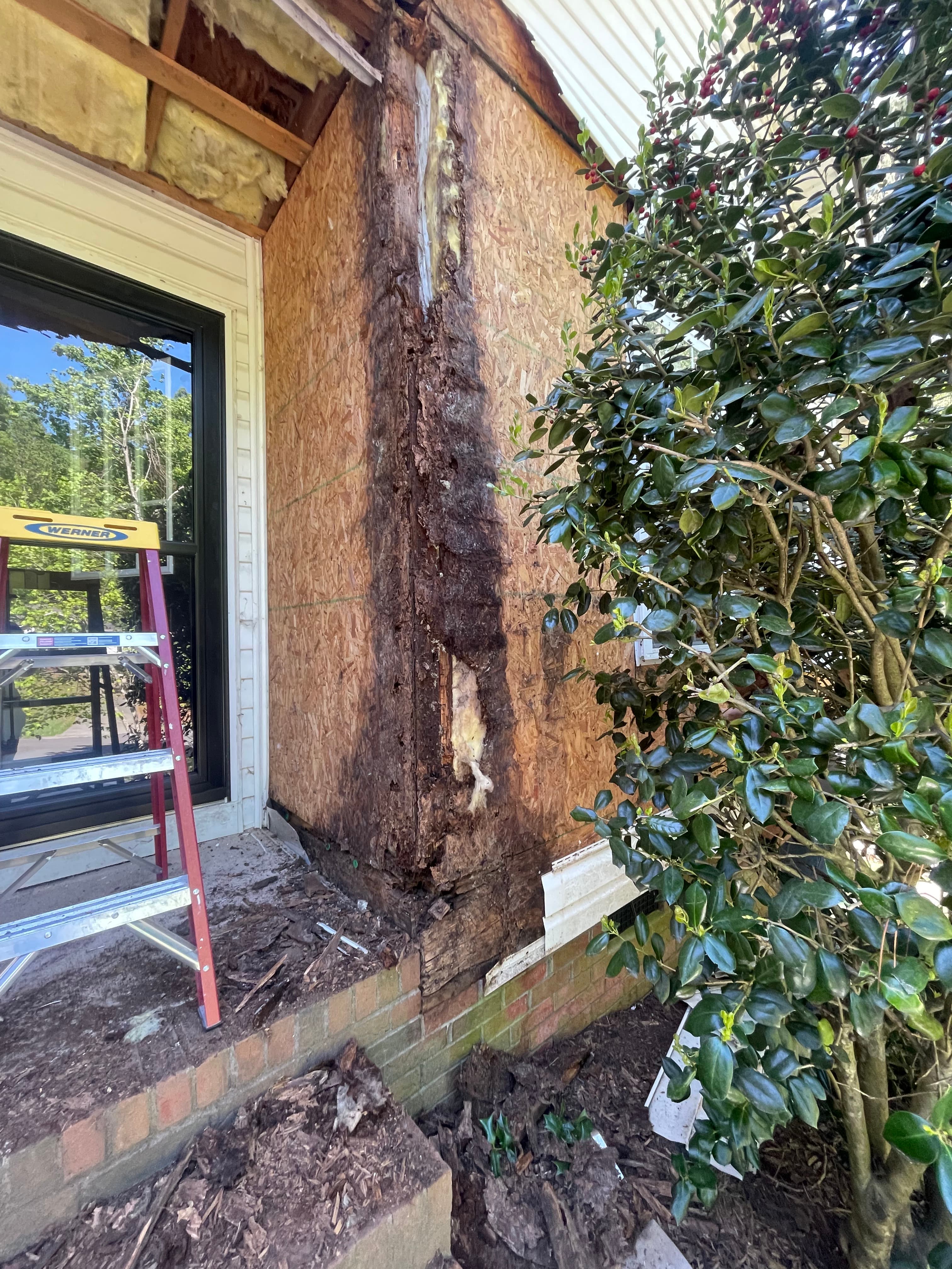 Damaged siding before exterior correction